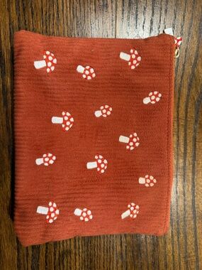 Rust Red Mushroom Print Cosmetic Pouch